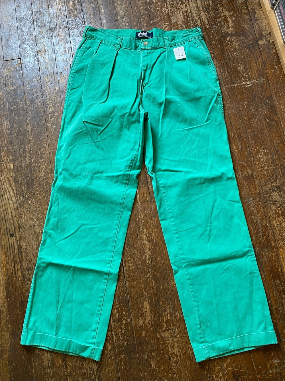 Vintage Polo Ralph Lauren Bright Kelly Green Pleated Chinos Size 34x34/16